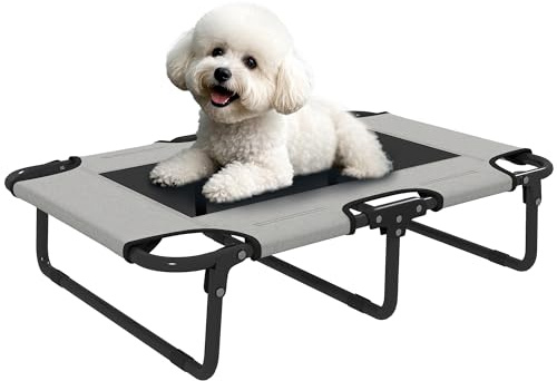 PawHut Hundeliege Klappbar Outdoor Erhöht für Hunde 75x51x18 cm Hellgrau | Haustierliege, mit Mesh Stahlrahmen Füßen, Haustierbett für Draußen Camping, für Kleine Mittelgroße Hunde
