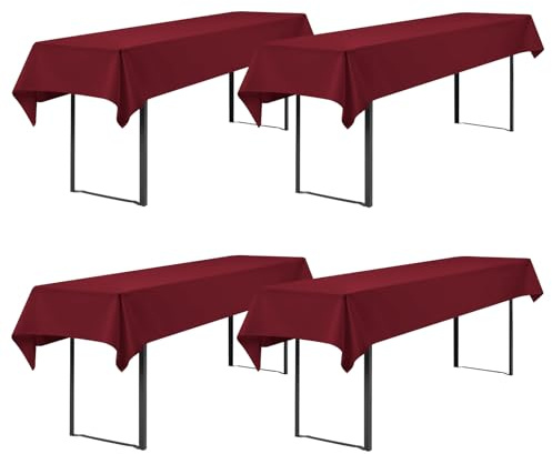 Showgeous Bier-Tischdecken 4er-Pack Bordeauxrot 100x250cm | für 50-cm- und 70-cm-Biertische,rechteckige Tischdecken,waschbar,100% Polyester,Blickdichte,Anti-Falten