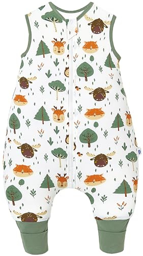 Chilsuessy, sacco nanna invernale con piedini, da 2,5 Tog, per neonati e bambini, con gambe, tutina per dormire per ragazzi e ragazze, da 2,5 Tog/animali della foresta, da 80 cm, altezza del bambino