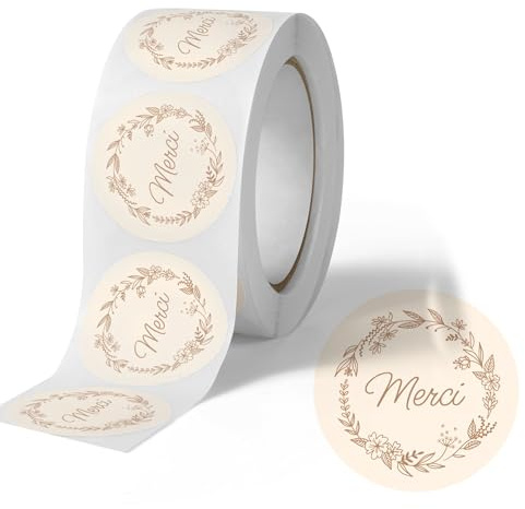 Avery - 500 étiquettes Merci Rondes Autocollantes - Ø 35 mm - Papier Recyclé - Couronne de Fleurs - 1 rouleau de 500 Stickers Remerciements pour Mariage, Artisanat et Fêtes