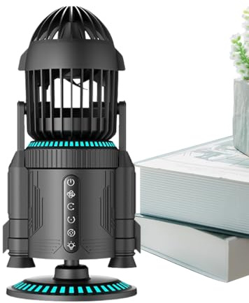 Ventilador de escritorio genérico potente – Ventilador de mesa ajustable, ventilador giratorio silencioso de 5000 rpm, forma de cohete con luz y circulación de aire para oficina, hogar, salón