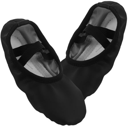 Hemobllo Ballet Flats för Flickor med Pu-läder Sula och Elastisk Passform Halkfri Danssko för Balett Yoga och Svart