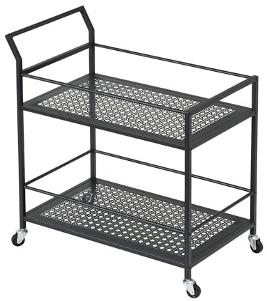 Wohnling Servierwagen 79x45x83 cm Metall Schwarz mit Rollen | Küchenwagen mit 2 Ebenen und Feststellbremsen, Barwagen für Getränke und Snacks, Rollwagen multifunktional modern