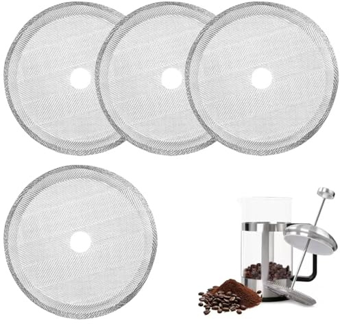 4 Pack Stainless Steel Cafetiere Filter Mesh Screens - 4 French Press Filter Replacement for 1000ml/34oz Coffee & Tea Makers,Cafetiere Mesh Replacement Reusable