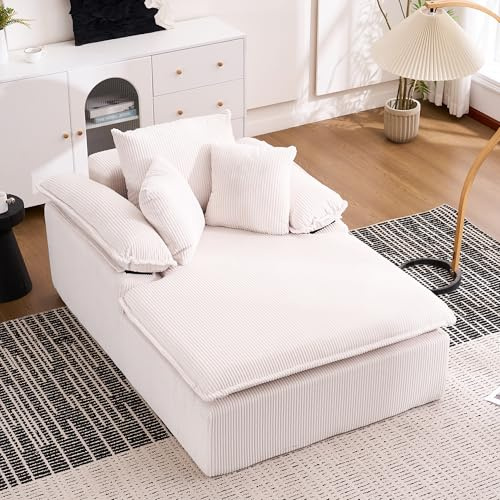 Ligterra 48 Zoll Hohes Chaiselongue Sofa, Sofa mit Schlaffunktion, Boneless Couch, Schlafsessel, Bequemes Liegesofa zum Lesen mit Breiten Armlehnen und Ohne Installation(Weiß)