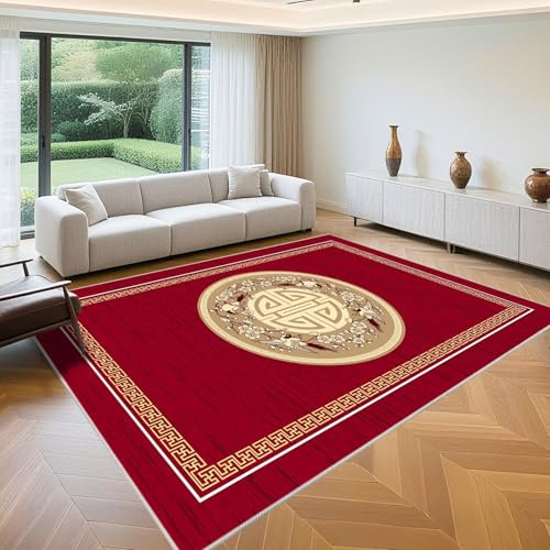 QGYFRE Teppich rutschfest Webteppich 180x200cm Rot Orientalisches Druckmuster für die Umkleidekammer im Wohnzimmer Zimmers Teppichboden