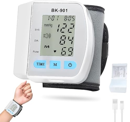 Wrist Blood Pressure Monitor, Gobesty Blood Pressure Monitors Wrist with LCD Large Display, Blood Pressure Machines Automatic Voice, Adjustable Wrist BP Monitor for Adult Elder at Home Travel, White