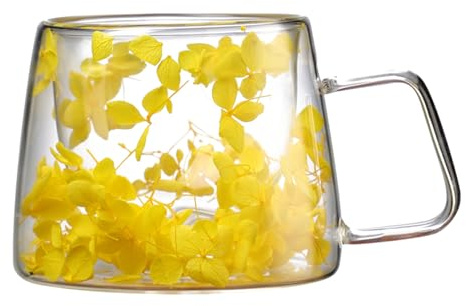 Tasse mit trockener – Glasbecher mit mehrlagiger, klarer isolierter Kaffee, kreativer Griff, künstlerisches Attribut, 200 ml Trinkbecher für Tee, Kaffee, Säfte, Anwendungen in alltäglichen