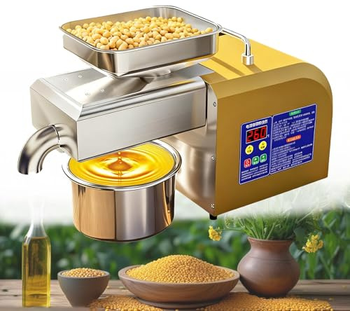 FRANREADER Pressoir Huile d'olive Domestique en Acier Inoxydable, Presse à Huile électrique 1100v pour Olive, Avocat, Noix, Sésame, Procédé à Froid pour Préserver Les Nutriments Et Les Arômes
