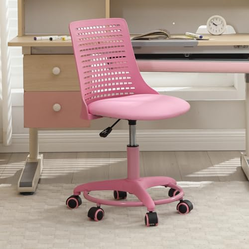 Ya-Home Sedia da Scrivania per Bambini Sedia Girevole Regolabile in Altezza Sedia Studio Bambina senza Braccioli Sedia Gioco Bambino con Schienale Sedia Bambini con Poggiapiedi per Cameretta, Rosa