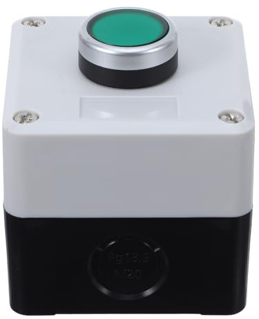 Homoyoyo Scatola Interruttore a Pulsante Bianca 1 Foro Pulsante Autoripristinante Verde 72x72mm per Controllo Industriale Esterno e Apertura Cancelli