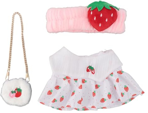 Cryfokt Söt Dockklänning Set 12 Plysch Dockklänning Klänning för Rollspel Förskolecenter Långtidsåteranvändbar (Strawberry Pannband)