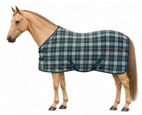 Brama-West Fleece Abschwitzdecke Pferd – Anti-Pilling Pferdedecke Atmungsaktiv mit Kreuzgurten (Grün/Weiß, 145)