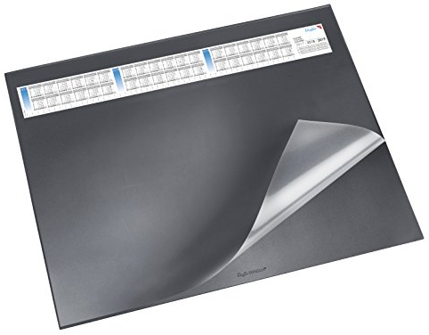 Läufer 44536 Durella DS Schreibtischunterlage mit transparenter Auflage und Kalender, rutschfeste Schreibunterlage, 40 x 53cm, schwarz