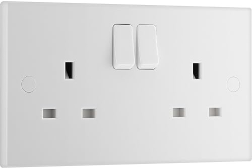BG Electrical - Enchufe de pared de doble interruptor, doble polo, serie Nexus 900, moldeado en blanco, borde cuadrado, 13 A, 922DP
