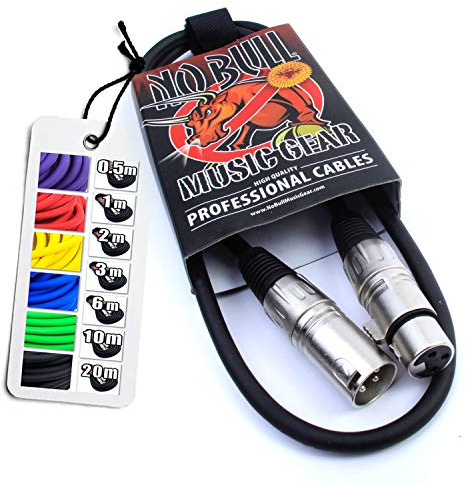 No Bull Nordell Music Gear' Premium XLR Cable (Black, 1m): Achieve a Clearer Audio Signal with Balanced Male to Female Microphone Lead, plus Cable Tie
