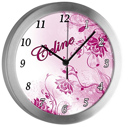 CreaDesign Kinder Funkwanduhr mit (Wunsch) Namen | Kinderzimmer Funkuhr| mit Analog ? Ziffernblatt | geräuscharm | Wanduhr Kind | Motiv Blumenranke