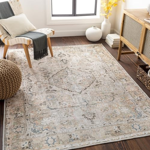 Livabliss Clara Riverside waschbar in der Waschmaschine - Vintage Groß für Wohnzimmer 160x220 cm, Schlafzimmer, Küche - Orientalischer Boho e, Rosa, Elfenbein, Blau