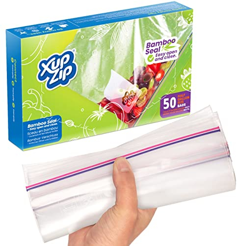 50 Sacchetti per Freezer Premium di XupZip ™ | Grandi Dimensioni, Capienza 2,2L, Lavabili e Riutilizzabili, Plastica Resistente | Chiusura Ermetica e ZiP in Bambù | Senza BPA