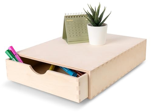 Creative Deco Mini Cassettiera in Legno | 1 Cassetto | 32.2 x 25.8 x 7.4 cm | Scatola Armadio di Stoccaggio | Compensato Non Verniciato | Perfetto per Conservare, Decoupage e Decorazioni
