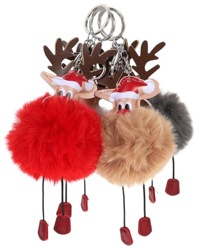 PRETYZOOM 4pcs Pompom Schlüsselanhänger Weihnachten Plüsch Elch Anhänger Rentier Figuren Weihnachtselch Taschenanhänger Schlüsselbund Handtasche Rucksack Dekoration Party Mitbringsel