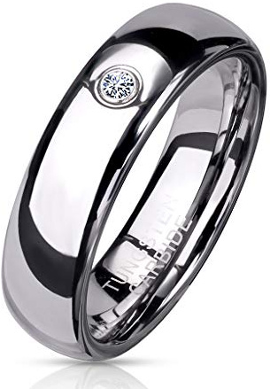 Paula & Fritz® Ring Damen Wolframcarbid Zirkonia Klar Gr. 49 (15,6) Silber 6-mm Breit Partnerring Damenring Ehering Kuppelring Herren-Ring Tungsten