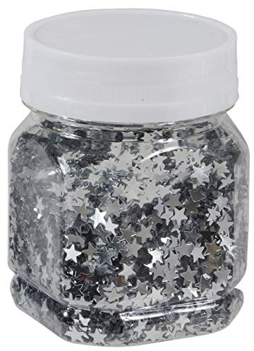 Stern-Konfetti Sternen-Streu zum Basteln und Verzieren von Karten, bunte Glitter-Sterne für Dekoration, 80 g (Silber)