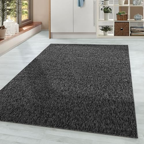HomebyHome Teppich 200x290 cm Anthrazit, Einfarbiger Kurzflor Schlingenteppich für großes Wohnzimmer, Esszimmer oder offenen Wohnbereich, Modern, robust & pflegeleicht