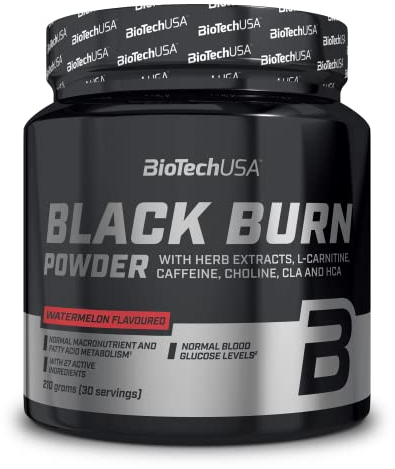 BioTechUSA Black Burn Powder | Fortgeschrittene thermogene Formel | 26 Wirkstoffe | Fettstoffwechsel, Energieschub | Pflanzenextrakte, Vitamine, Mineralien, 210 g, Wassermelone