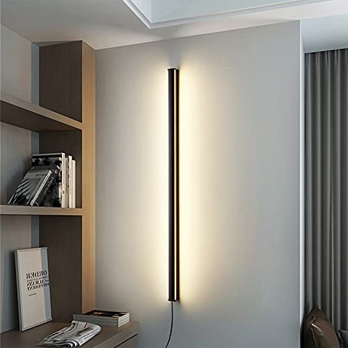 LED Innen Dimmbar Wandlampe mit Schalter und Stecker, Lang Strip Up Down Wandleuchte Schwarz Wandlampen Lichtleiste Wandbeleuchtung Wohnzimmer Schlafzimmer Flur Warmweiß|Neutralweiß|Kaltweiß,100cm 48w