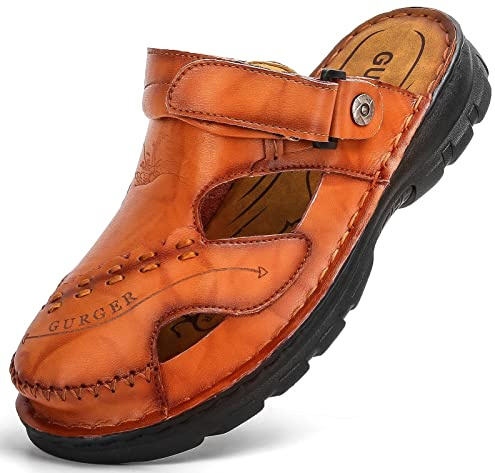 GURGER Sandales de Marche Homme Cuir de Vachette Été Sabots et Mules