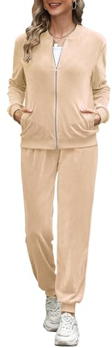 Irevial Tuta Sportiva Donna Due Pezzi In Velluto | Chiusura con cerniera, vestibilità comoda, taglio casual, stile sportivo, per primavera e autunno, per jogging e training