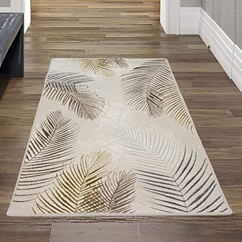 Teppich-Traum Tappeto moderno Design per il Soggiorno Rami di Palma | easy care | crema oro, 60x110 cm
