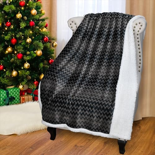 Catalonia Classy Sofadecke mit doppeltem Mikroplüsch-Sherpa-Fleece, superweich, geeignet für alle Jahreszeiten, Flauschiger Plüsch, kuschelige, Dicke Couchüberwürfe，Chevron-Druck Holzkohle,150x130 cm