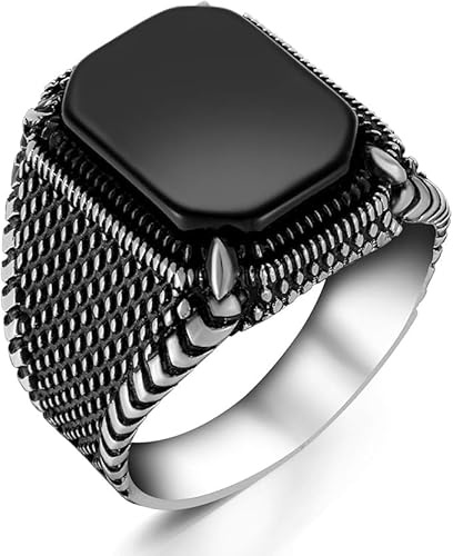 925 Sterling Silber Schwarz Onyx Stein Adler Klaue Motiv Klassisches Design Mode Herren Ring Zubehör Schmuck Geschenk (66)