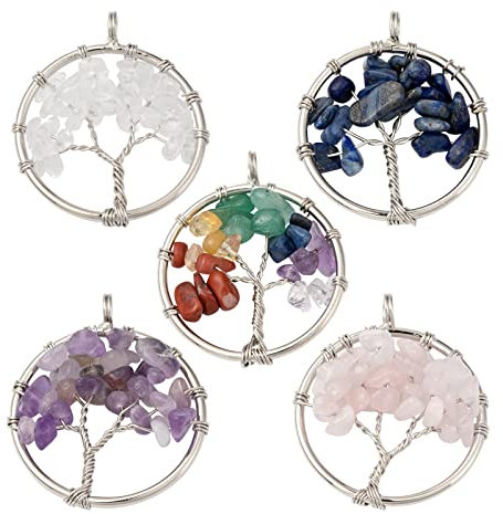PandaHall Edelstein Chakra Kristall Baum des Lebens Charms Anhänger, Stein
