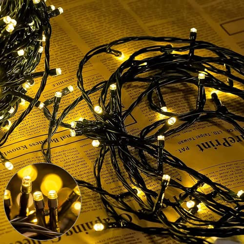 AURSTORE - Ghirlanda luminosa Basa, 8 modalità, 10 m, 100 LED, decorazione romantica per albero di Natale, matrimonio, festa, ghirlanda da interni (filo verde, colore: bianco caldo).
