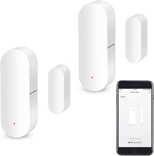 WiFi Türsensor, Intelligenter Fensterkontaktsensor, Drahtloser Fenstertürsensor Alarm, kompatibel mit Alexa und Google Assistant, kein Hub erforderlich, 2 Pack