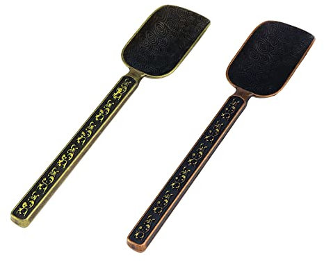 Meprotal 2 Stück Vintage lose Blätter Teeschaufeln, Metall Messlöffel Schaufel für Tee Kaffee (Typ 1 – Bronze & Antik Rot)