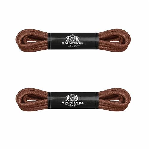 Mount Swiss 2 pares de cordones redondos encerados para zapatos de negocios, trajes y zapatos de cuero – diámetro 2 – 4 mm – longitudes 45 cm – 200 cm – muy resistentes – Fabricado en Europa, marrón,