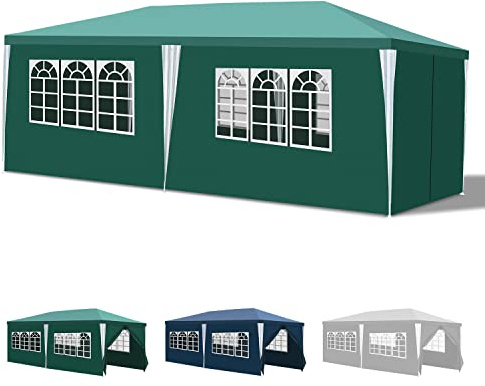 Yakimz pavillon 3x6m Wasserdicht Gartenpavillon Stabil Winterfest mit 6 Seitenteilen und Fenstern, Pavillon Sonnenschutz Partyzelt Festzelt für Party, Marktstand, Festival, Grün