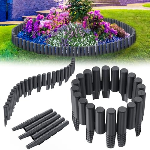 YRHome 5,6m Rasenkante Palisade Holzoptik Beeteinfassung Beetumrandung Gartenpalisade Gartenumrandung Raseneinfassung Beetzaun Mähkante Garden Border Beetzaun (5,6m, Anthrazit)
