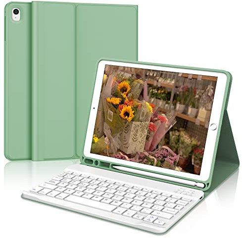 IVEOPPE Teclado iPad 10.2, Funda Teclado Español Ñ Bluetooth Desmontable para iPad 9.ª 2021, iPad 7.ª/8.ª, iPad Air 3, iPad Pro 10.5, Verde Hierba
