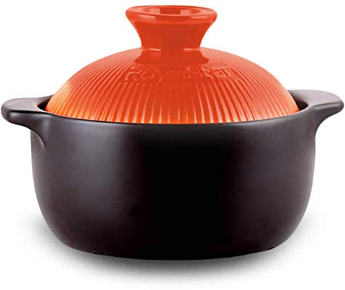 Spodumene Piatto in Ceramica, Cocotte per Zuppa Salute con Coperchio, Bibimbap Pentola in Terracotta Resistente al Calore Padella Arancione 2,7 Litri Pentola per Zuppa