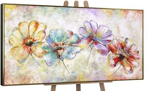 YS-Art Acrylbild schöne Blumen Leinwandbild Abstrakt bunte Farben Wanddeko