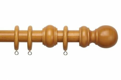 28mm County Wood Antique Pine Curtain Pole Set with Plain Ball Finials Rings & Fittings (120cm)