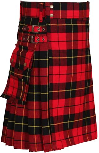 Mäns Wallace Tartan Modern Utility Kilt med fickor I Kilts för män, Wallace Tartan, 48