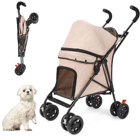 Wedyvko Tragbarer Reisebuggy, Haustier-Buggy für kleine Welpen, Hunde und Katzen, bis zu 15 kg (Khaki)