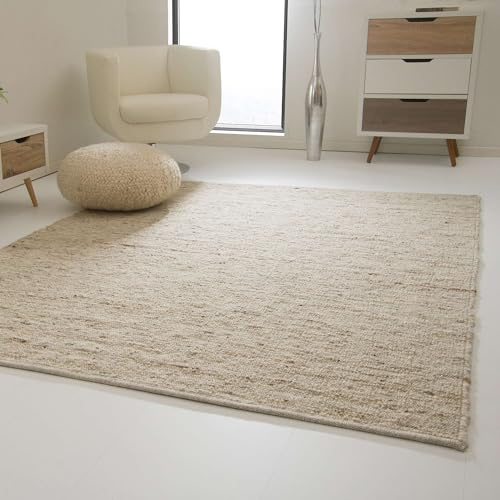 Steffensmeier Handwoven Rug Landshut | Wool (Pure Wool), Natural, Handwoven, Size: 90x160 cm (3'x5'3) Living Room and Bedroom