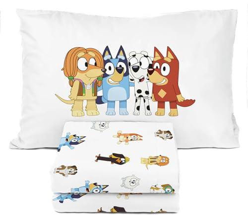 Sunny Side Up Bluey & Friends Twin Sheet Set - 3 Piece Kids Bedding Set Includes Pillow Cover - Super Soft Microfiber Sheets